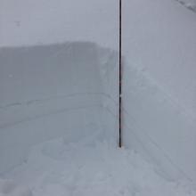 Test pit: Note 17 inches (45 cm) of new snow over two distinct melt-freeze crusts from this weekend