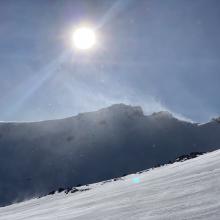 New snow sublimating off the mountain along this very windy portion of Green Butte Ridge