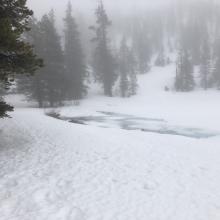Open water near outlet of Castle Lake. Note: use caution in this area as it melts. 