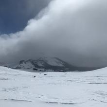 Old Ski Bowl looking down toward Gray Butte and example of the weather of the day