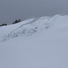 East facing test slope at 8,500 feet above treeline on Mt Shasta; small, easily triggered wind slabs and cornices