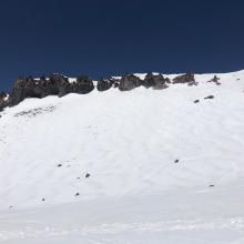 Looking up at Casaval Ridge from Avalanche Gulch