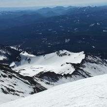 Looking down from Helen Lake at Green Butte ridge and Old Ski Bowl and Green Butte proper
