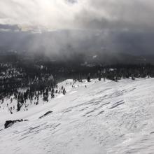 Above treeline terrain is scoured 