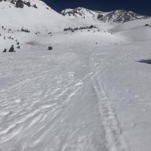 Looking up Avalanche Gulch from 7,800 feet. 