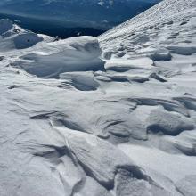 Wild sastrugi features along windy ridges and moraine convexities above treeline