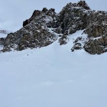 Green Butte, east face, good example of cross wind loading, notice horizontal drifts extending right to left