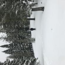 Skiing back down on sticky snow from the lake