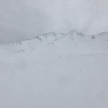 Above treeline, looking up at the upper mountain