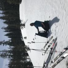 Halfway up to Deadfall Lake from the trailhead. One has to snowmobile to the trailhead at this point