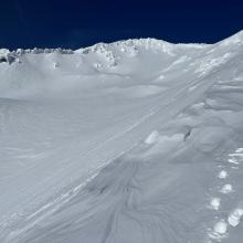 Upper Avalanche Gulch viewed from 10k ft on Green Butte Ridge. Boot penetration ~6 inches