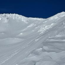 Upper Avalanche Gulch viewed from 10k ft on Green Butte Ridge. Boot penetration ~6 inches