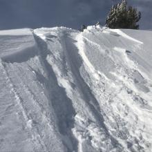 Small, shallow wind slabs near treeline on test slopes