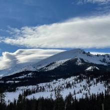 Ash Creek Butte (east bowl) with Mt Shasta and lenticular cloud in background