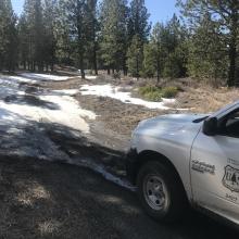 Beginning of patchy snow at 5.5 miles from Hwy 97