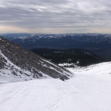 Looking down Avalanche Gulch. Note scouring on moraines.