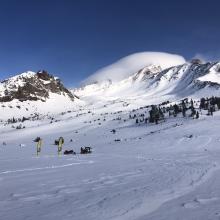 The Old Ski Bowl from upper parking lot. Note lenticular cloud on upper mountain. Strong northwesterly winds in the morning then calm to light winds in the afternoon. 