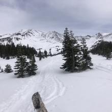 Ski track leading up Avalanche Gulch