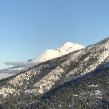 A glimpse of Mount Shasta from Parks Creek Road