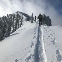 Skin track up north ridge of Gray Butte