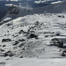 ice encrusted and scoured moraine tops and ridge lines, 9,500 feet