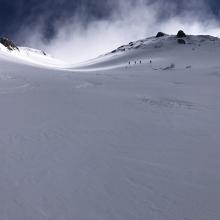 Smooth snow surfaces on this protected gully.