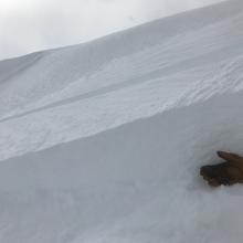 Wind slab, leeward easterly terrain, above treeline, slabs 1 finger hardness, 1 foot thick