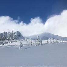 Blue sky for a few moments of the day. Snow showers in AM