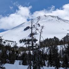 View of my ascent and descent on the NW face. Lookers left of the tree in the foreground 