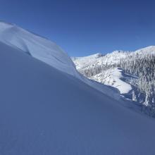 Quite large northeast facing cornice near treeline 